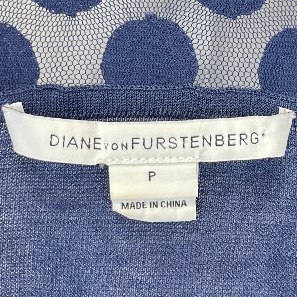 DIANE VON FURSTENBERG DVF Linda Silk Wrap Dress Lace Polka Dot Blue Size P XS - Picture 2 of 8